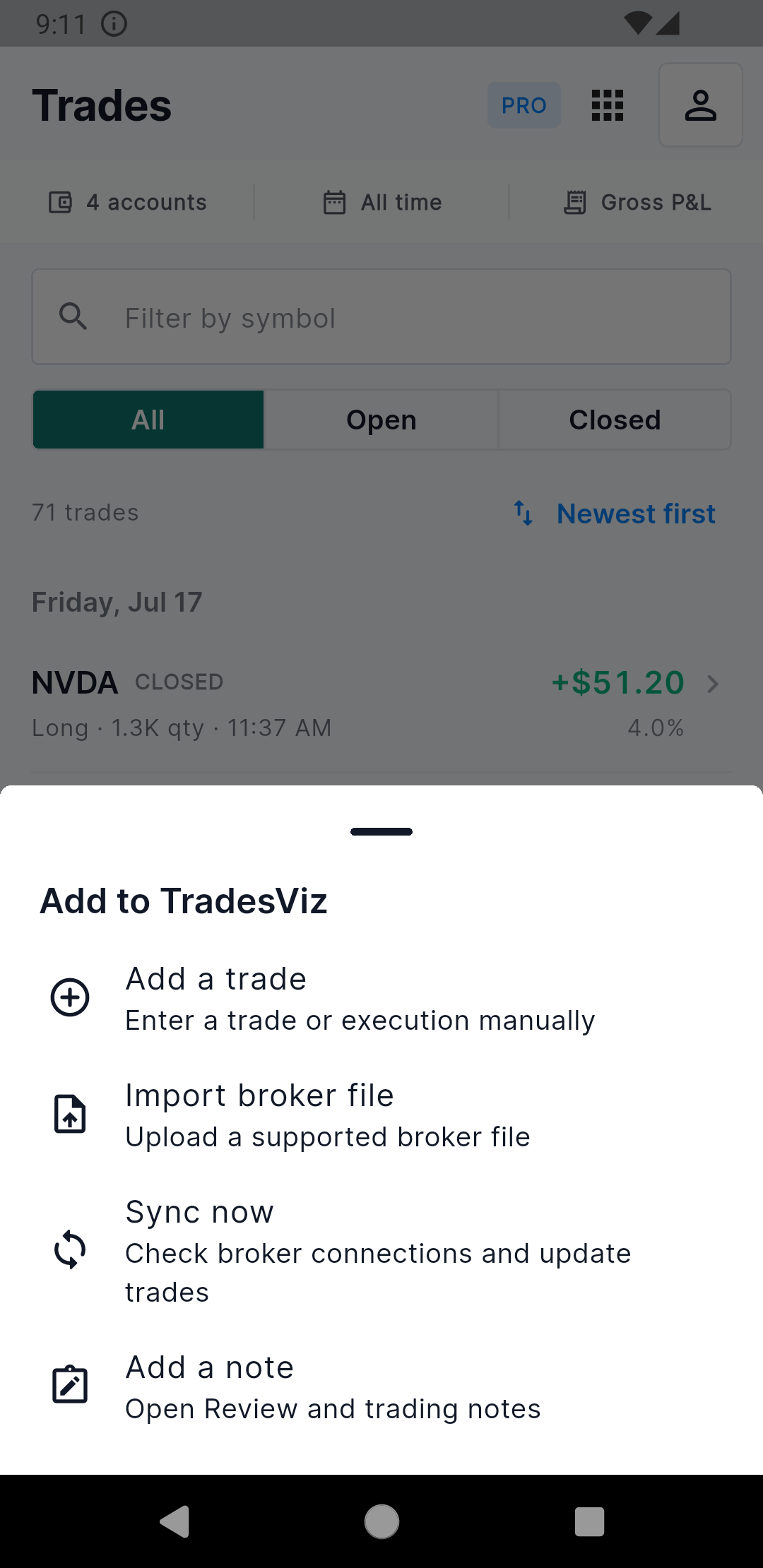 TradesViz Mobile V3 Add menu