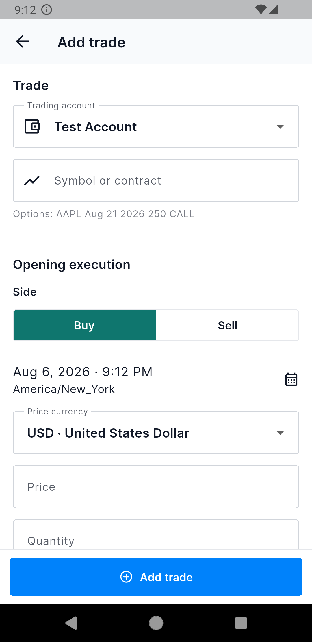 TradesViz Mobile V3 manual trade entry