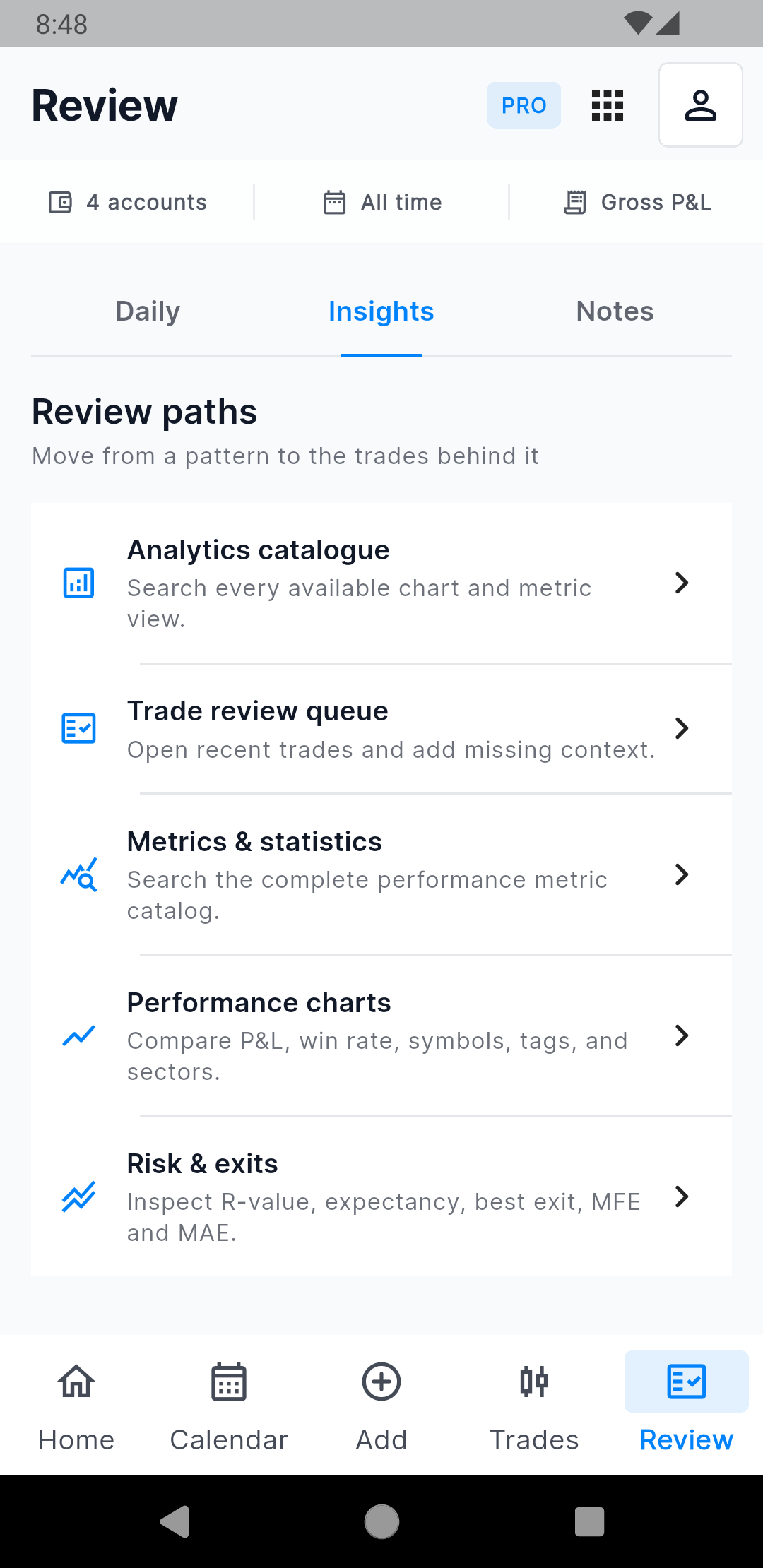 TradesViz Mobile V3 Review paths