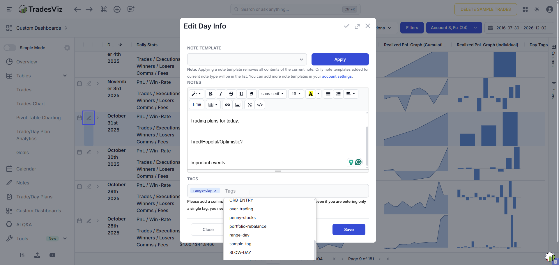 Adding day tags from the calendar view