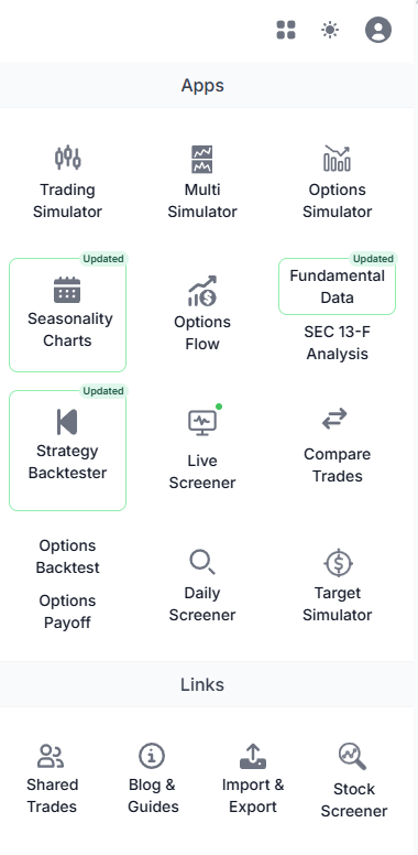 Open Fundamental Data from the TradesViz dashboard apps menu
