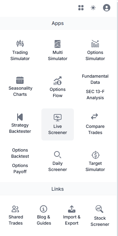 Accessing the screener from the application drawer