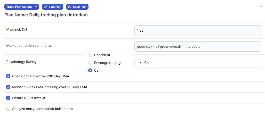 New feature: Create trade and trading day plans (custom checklist ...